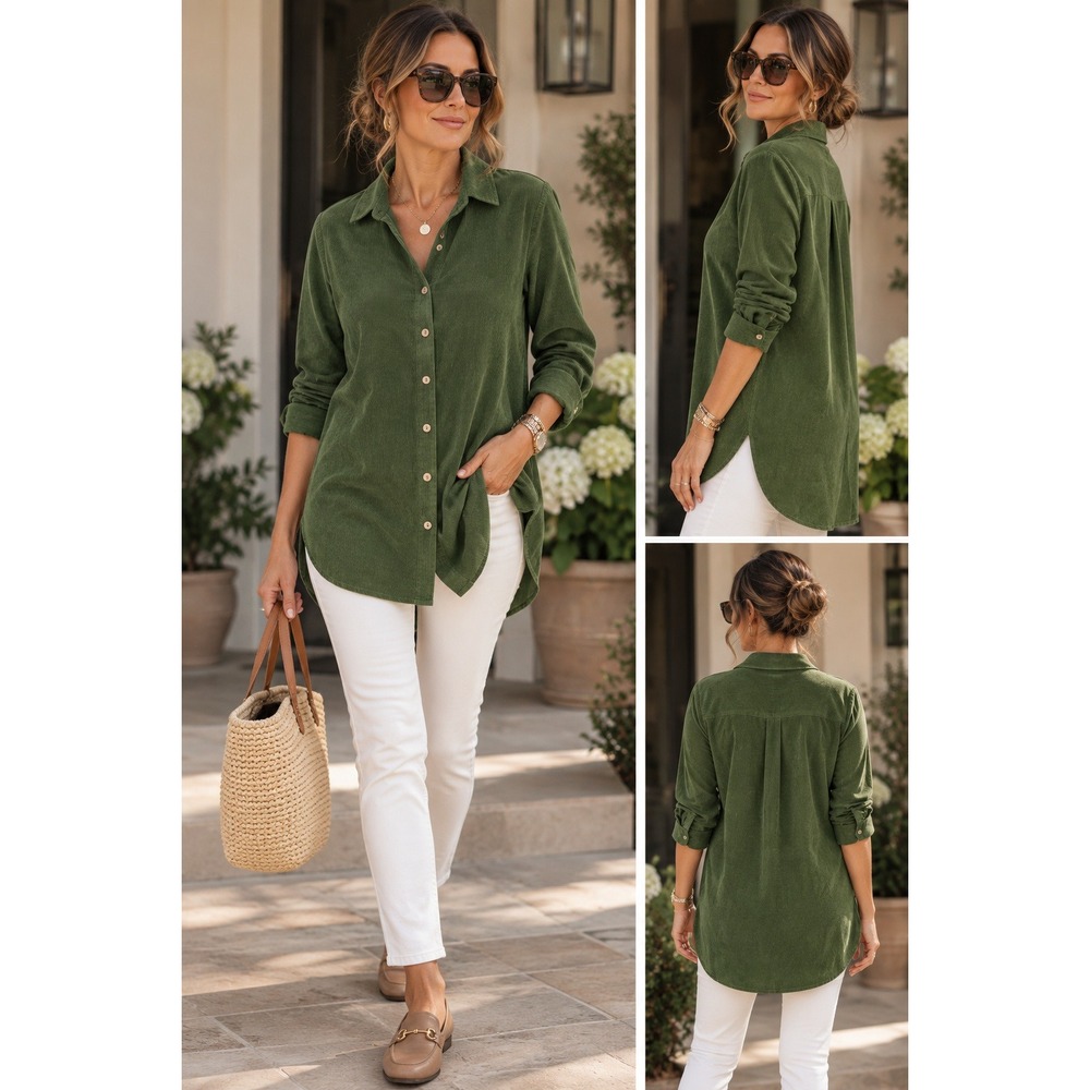 J.Jill Tunic Dress Womens S Green Corduroy Button Front Fall Earthy Classic